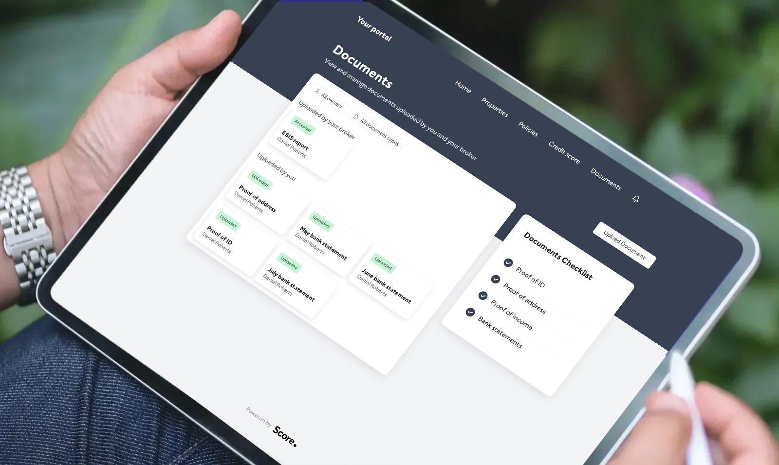 Acre client portal document management on tablet