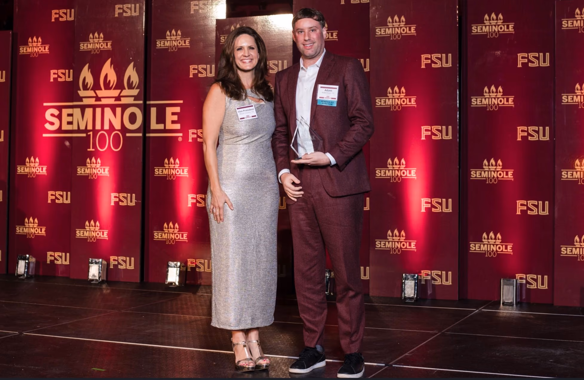 Dr. Marla Vickers with Adam Ackerman at Florida State University Seminole 100 event