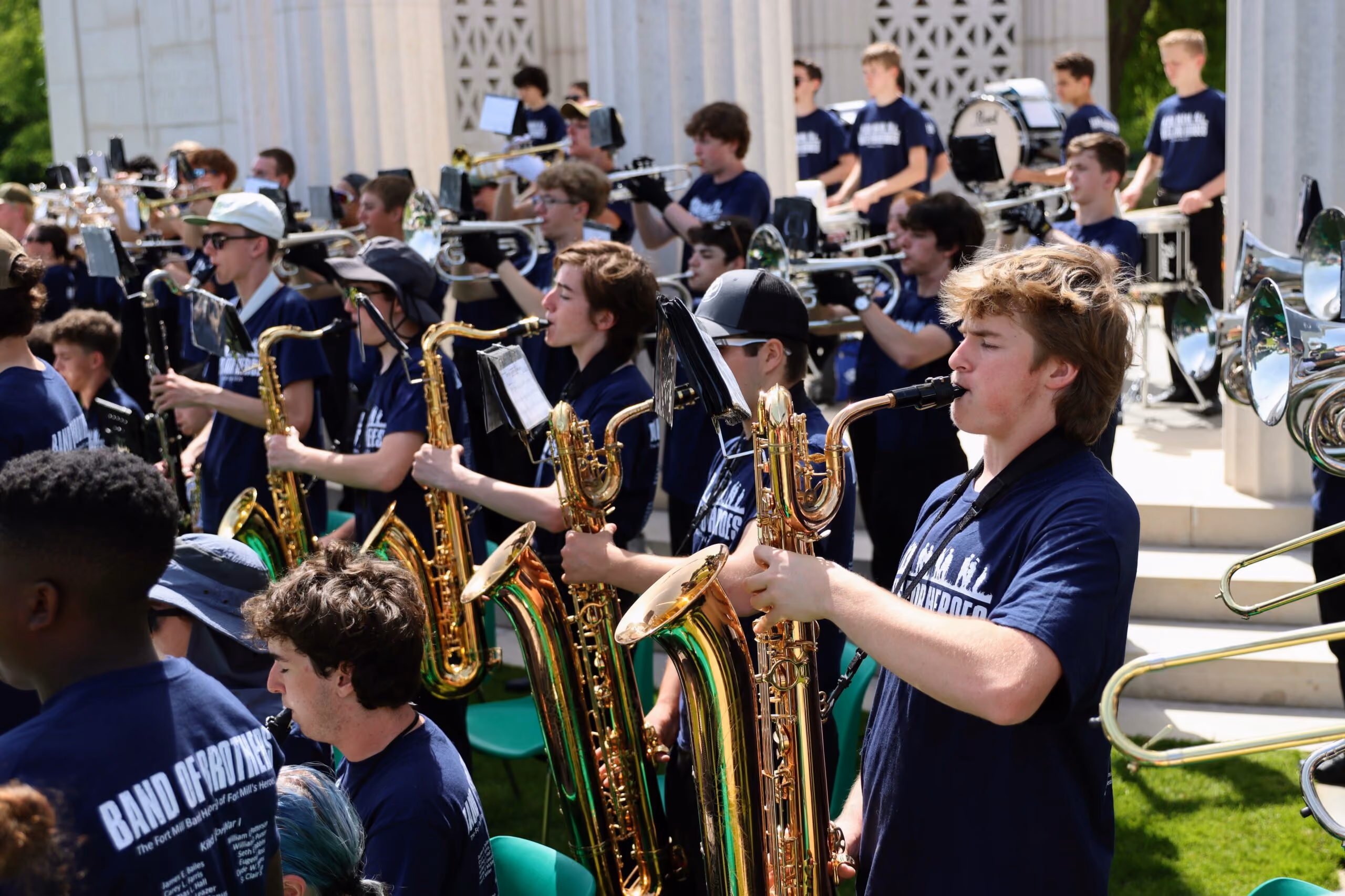 Fort Mill High School Band performing at cemetery