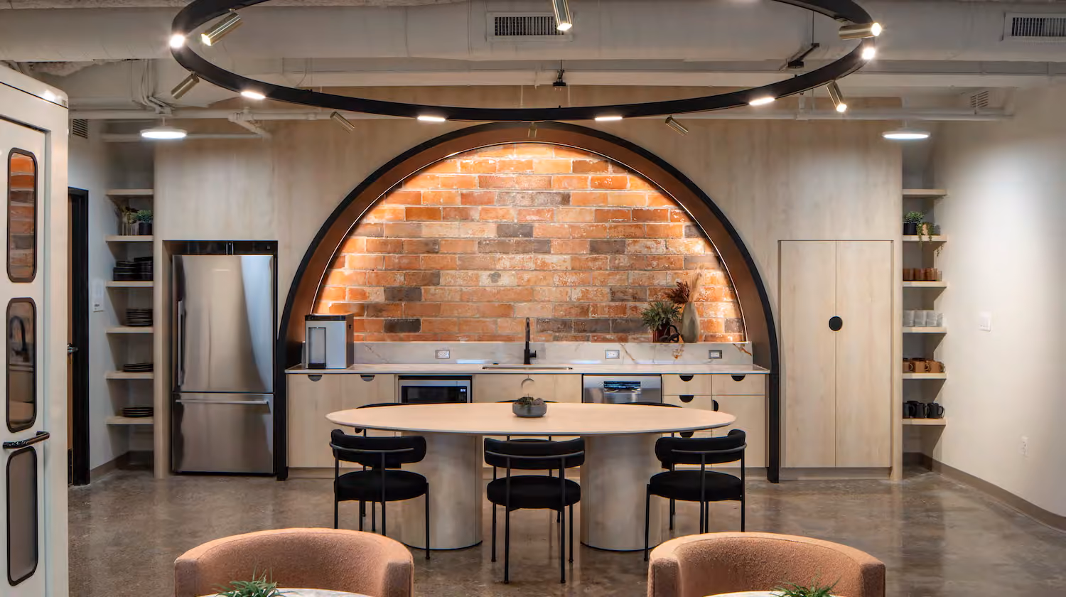 Chroma brick wall seating area