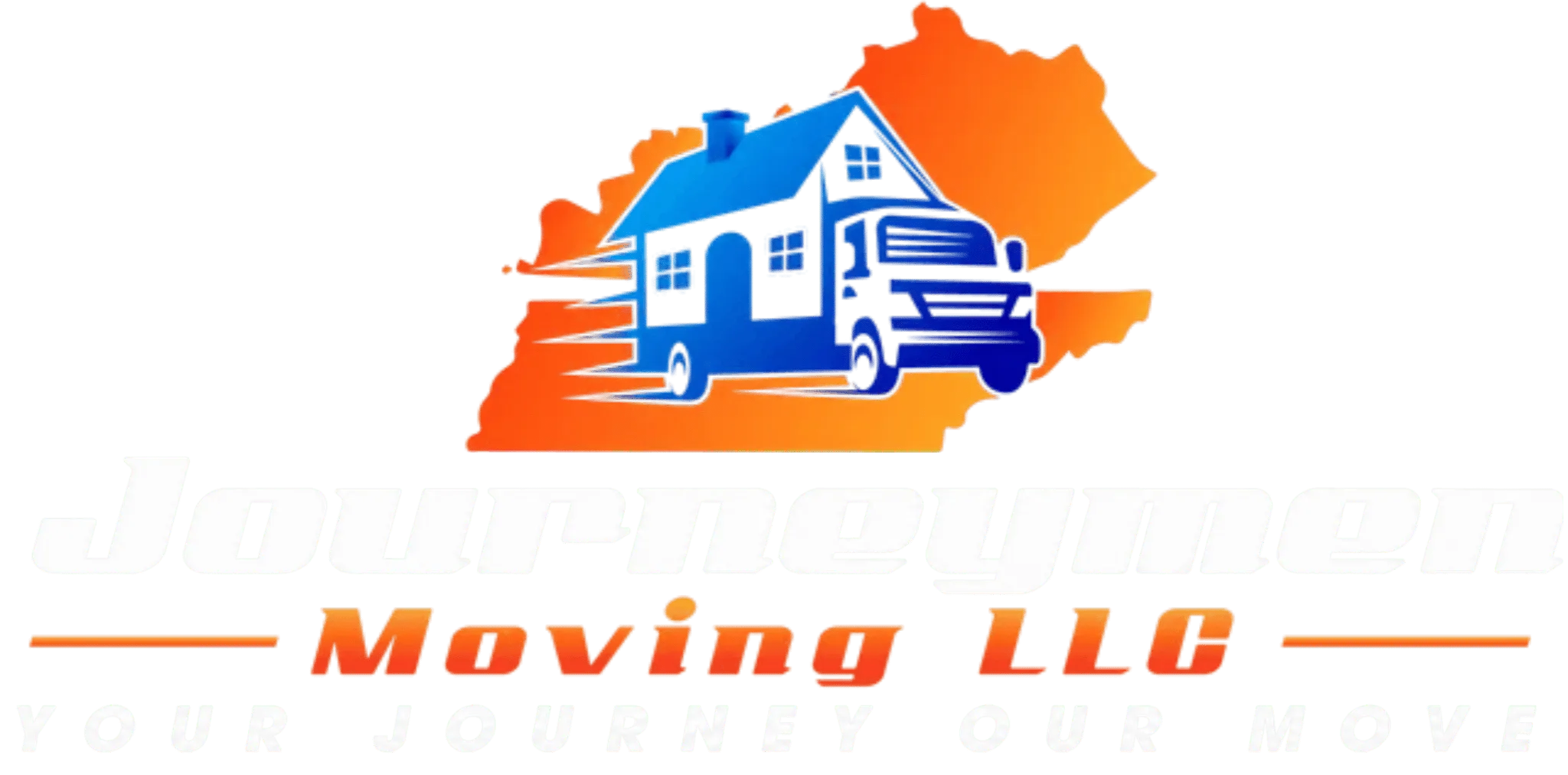 Journeymen Moving LLC logo with a house-shaped truck over an orange state outline and slogan below.