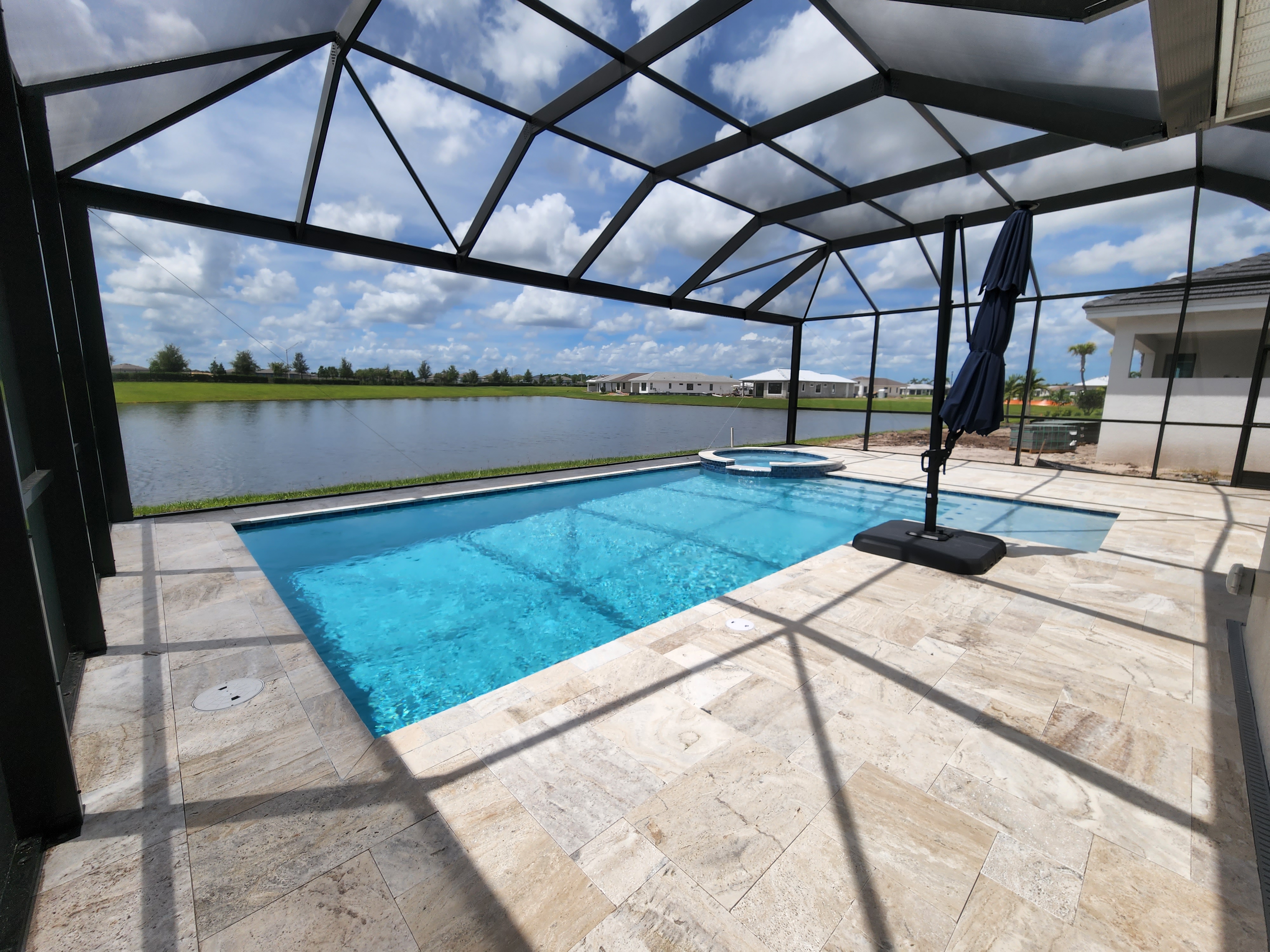 Screened pool, spa, and deck