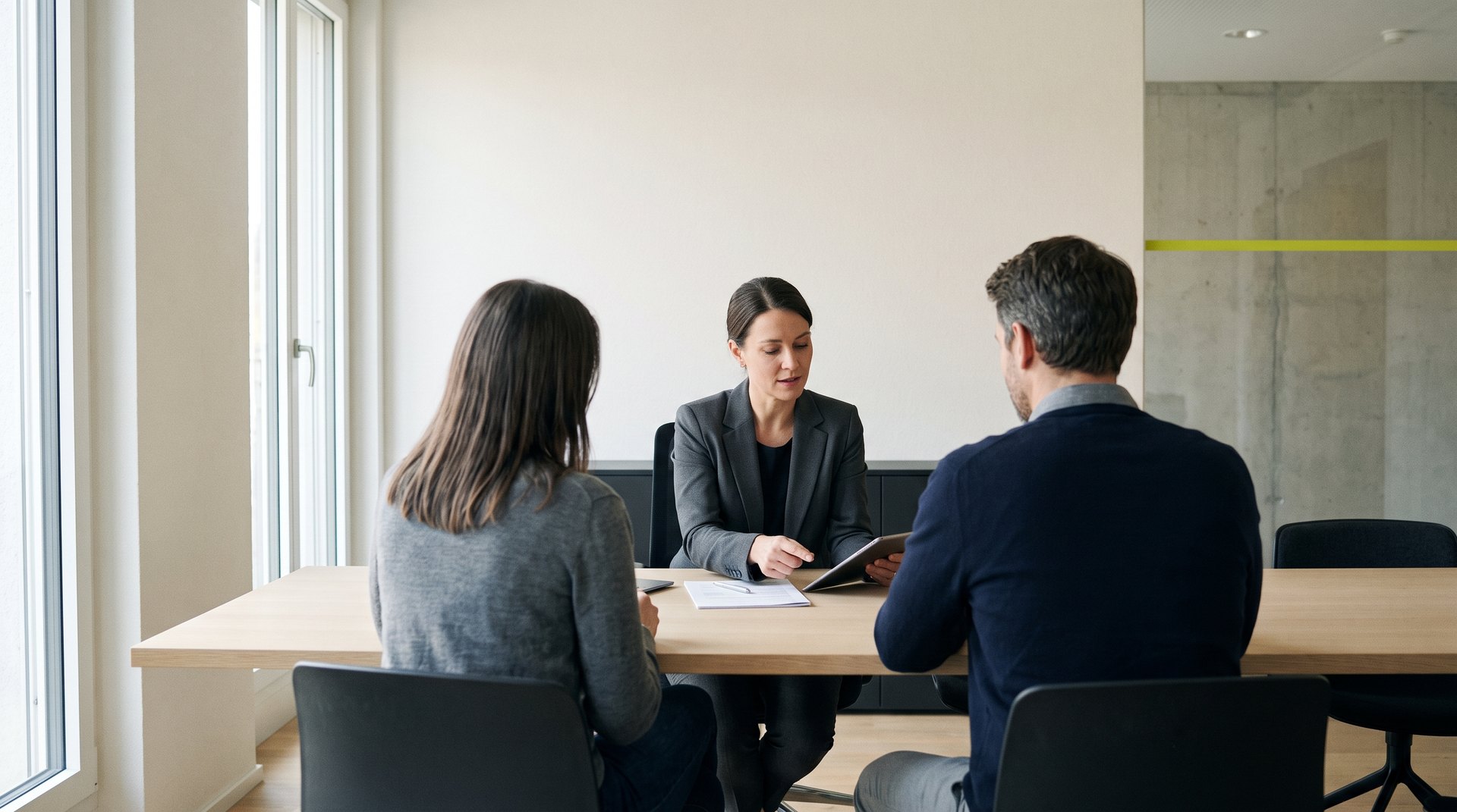 An advisor and a couple during a pension advisory meeting