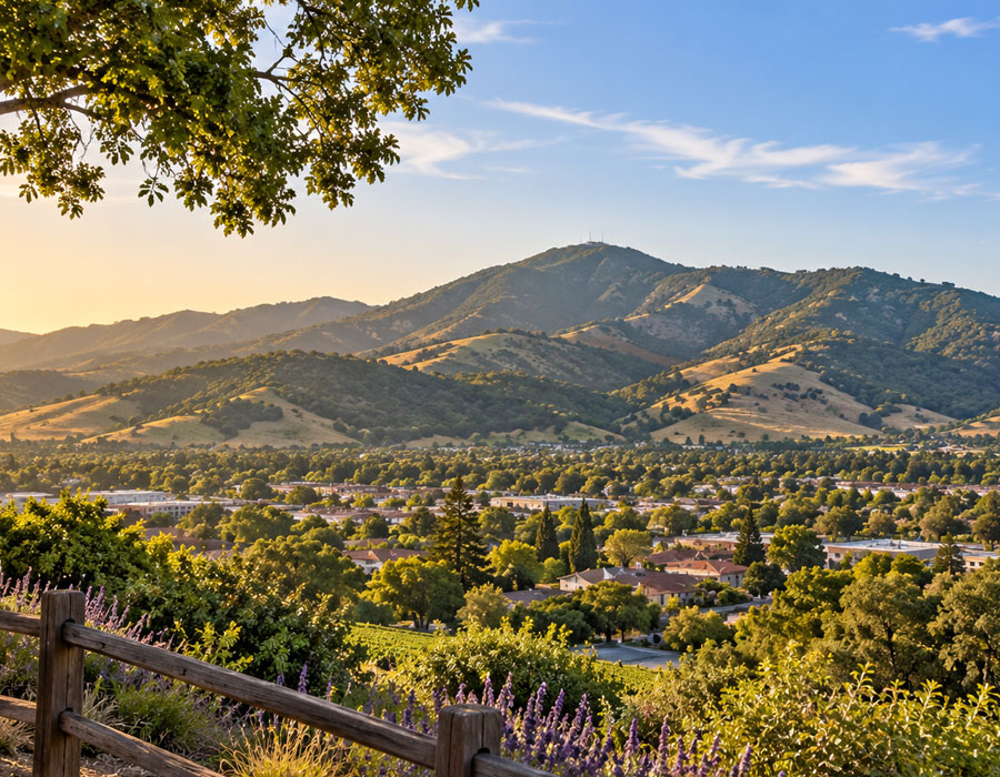 Hillside view of Morgan Hill, CA, home to Sue Saign's family law office