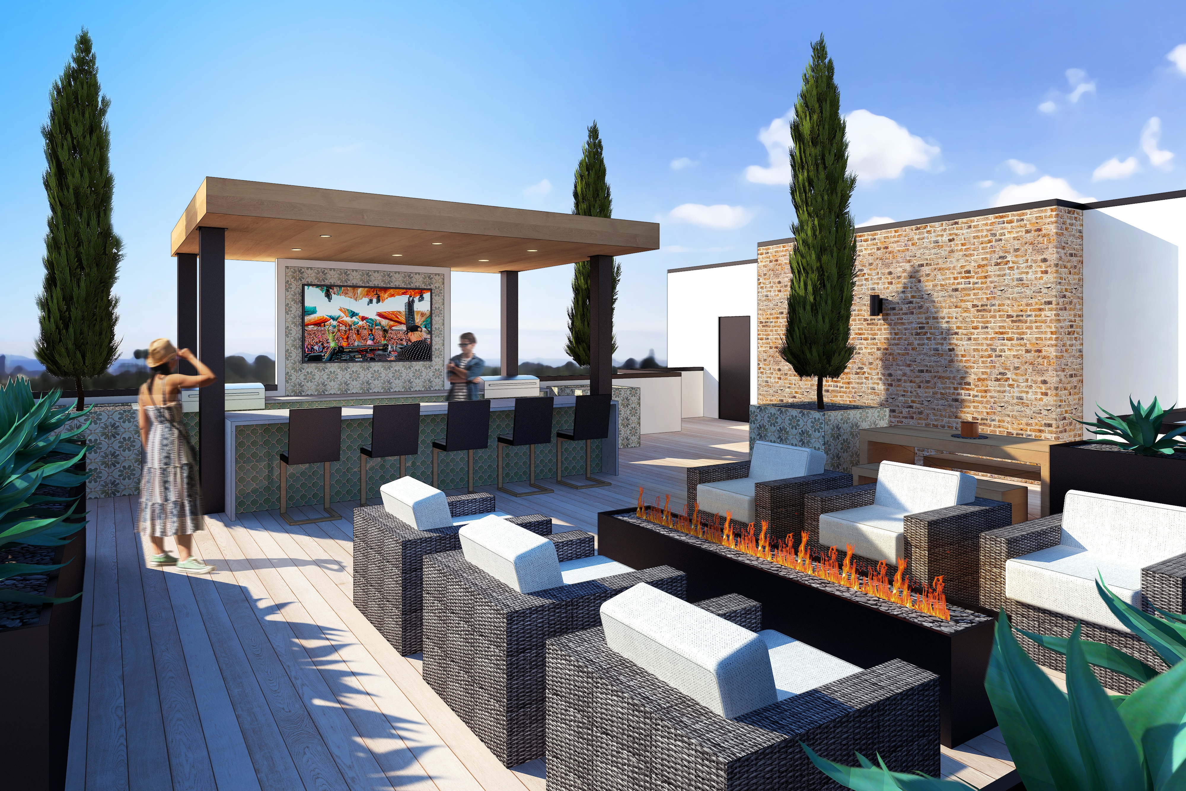 Rooftop patio rendering stock image