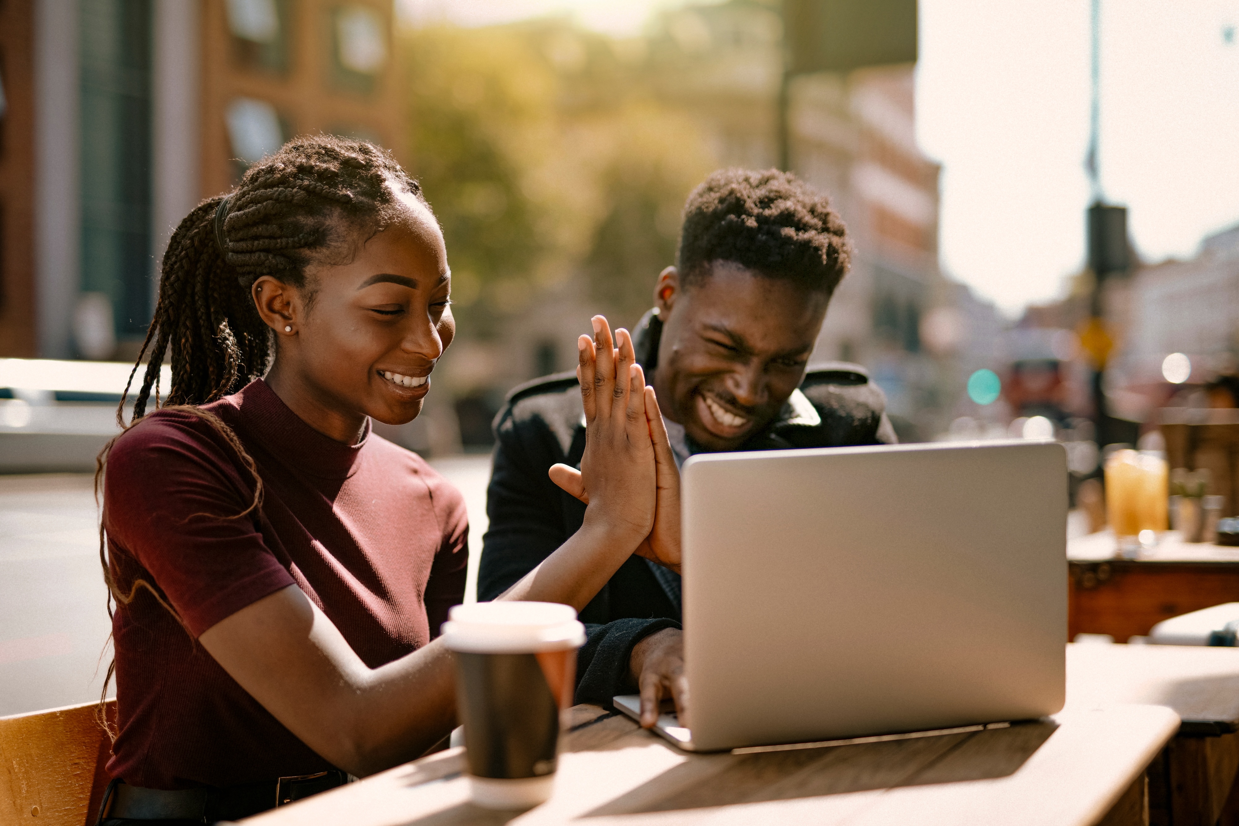 Two people outside stock image