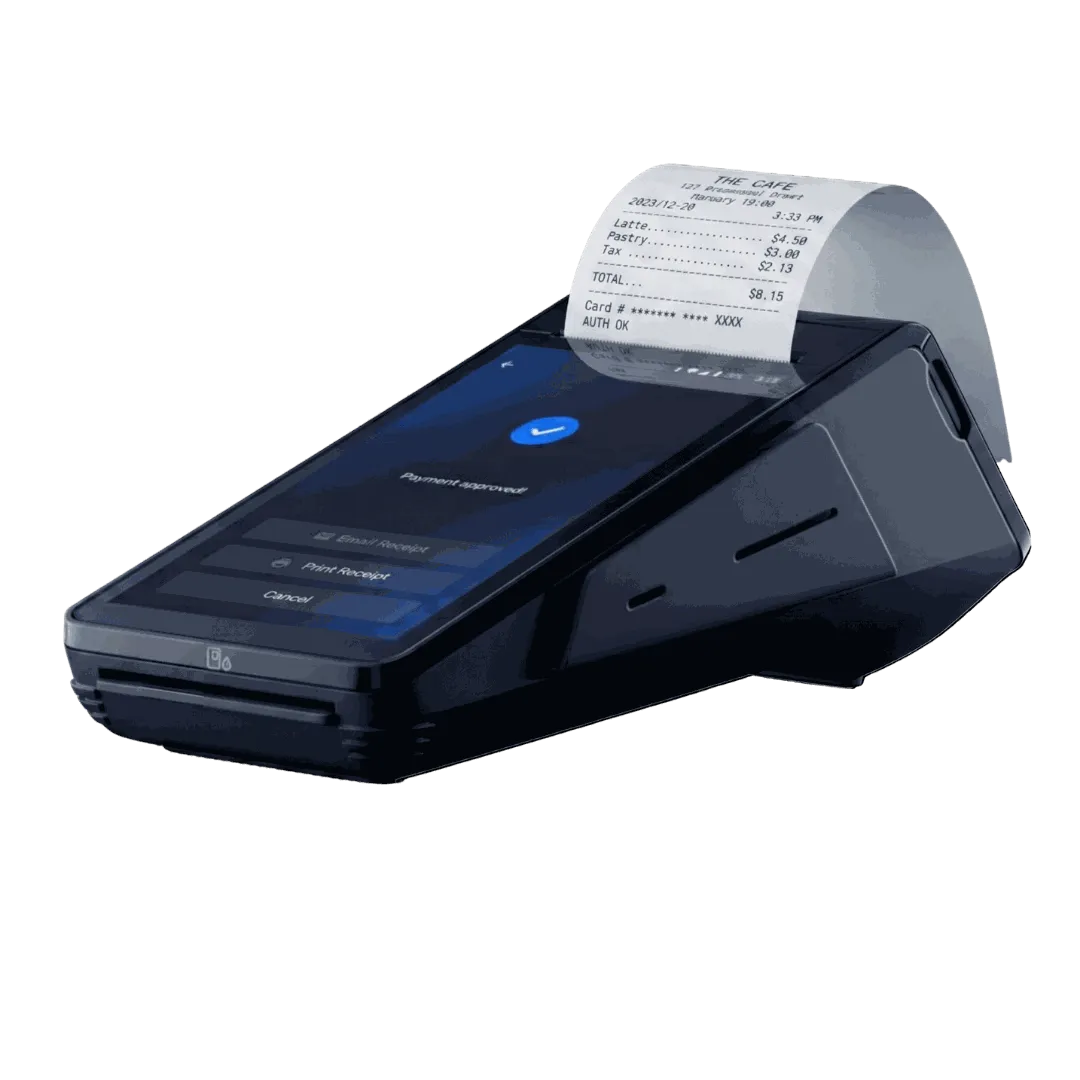Card terminal printing a customer receipt at the counter