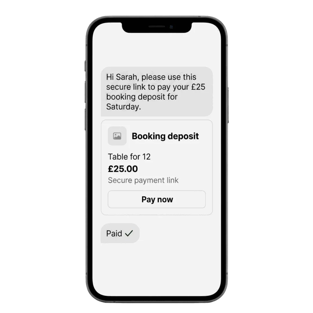 Payment request sent by link and paid on a mobile phone
