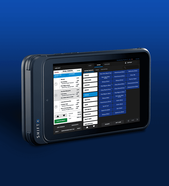 SkyTab 8 inch handheld showing an open table order