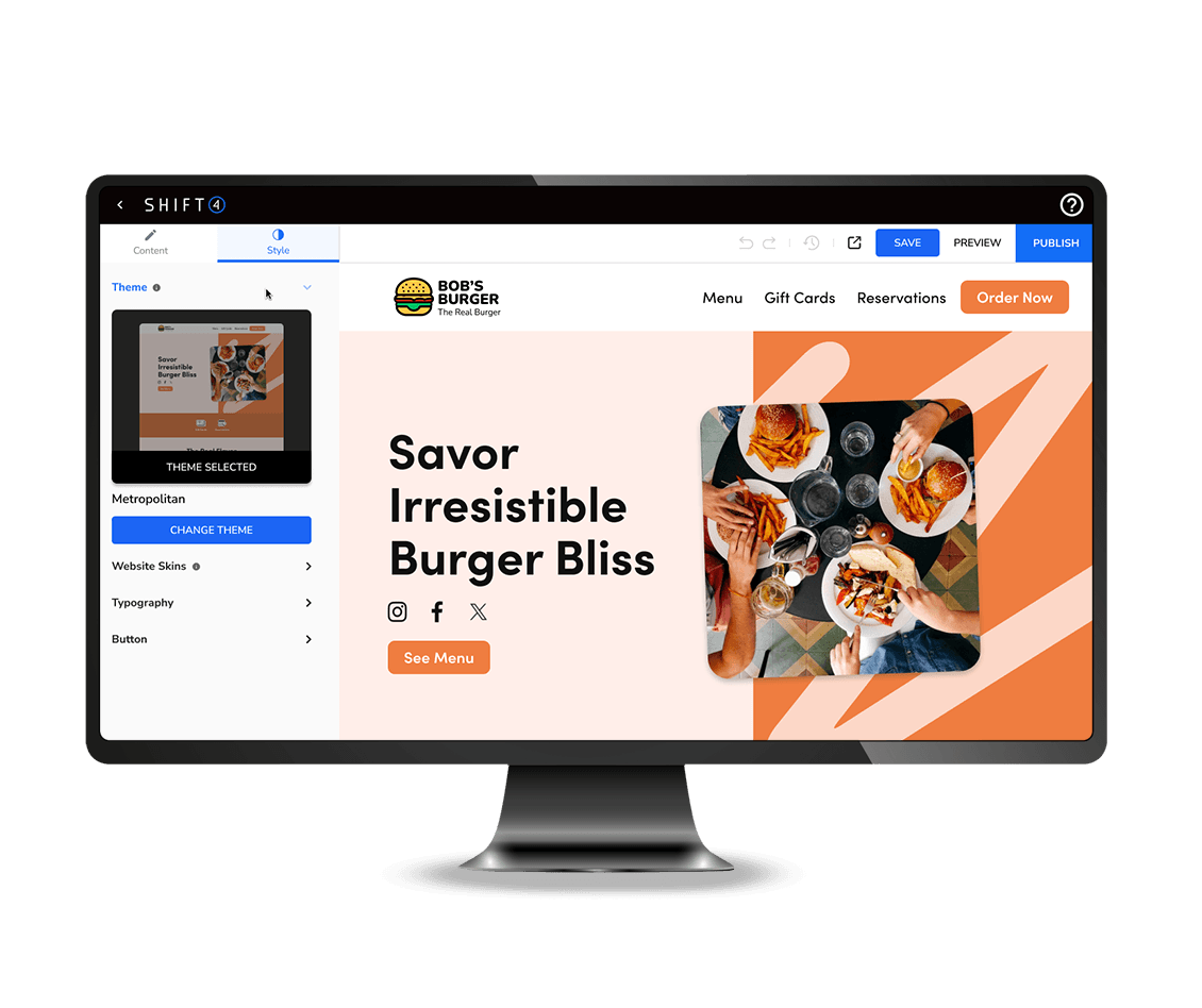 Restaurant website with online ordering shown on a desktop monitor