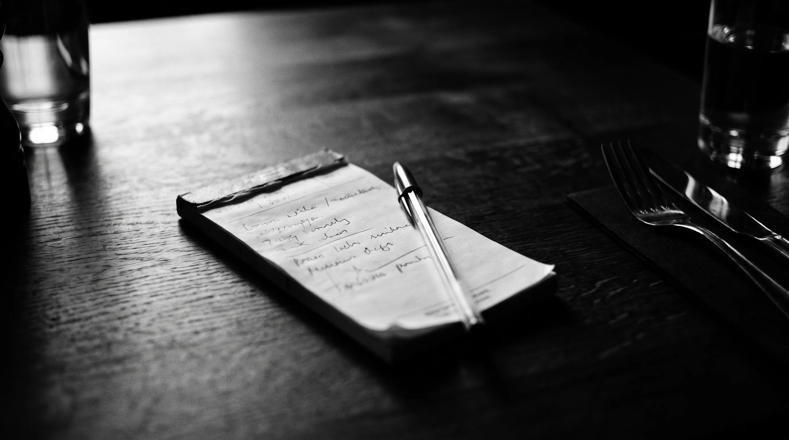 Order pad and pen left on a restaurant table