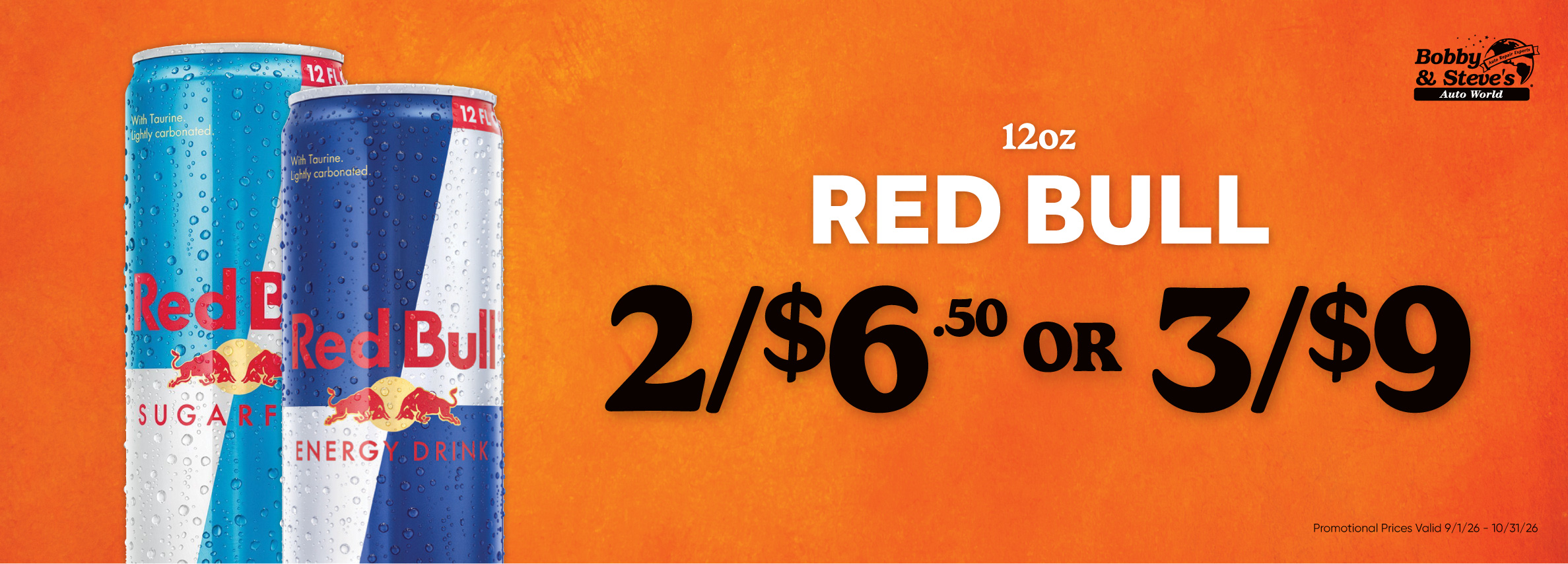 Red Bull 12oz 2 for $6.50 or 3 for $9 Promo Banner