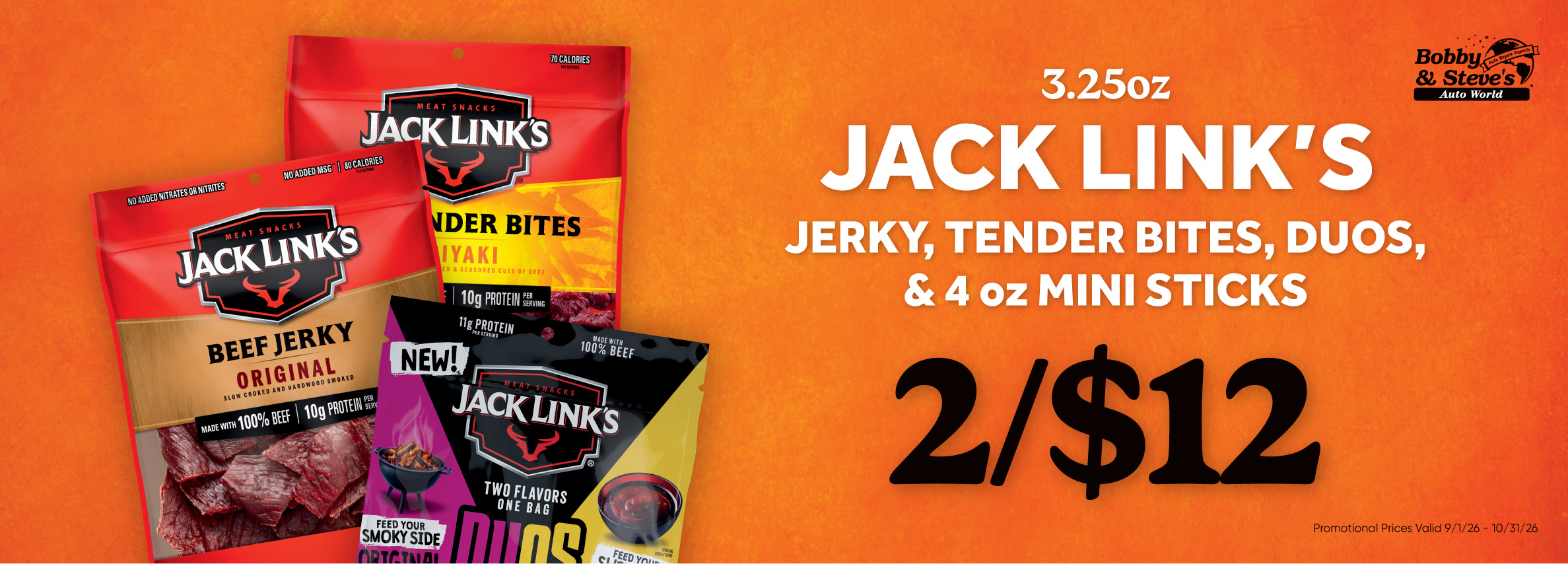 Jack Link's Jerky and Bites 2 for $12 Promo Banner