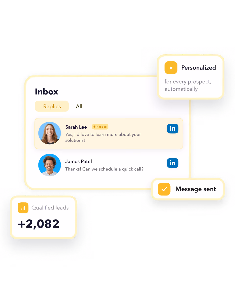 STACKED messaging inbox showing personalized LinkedIn replies and qualified leads