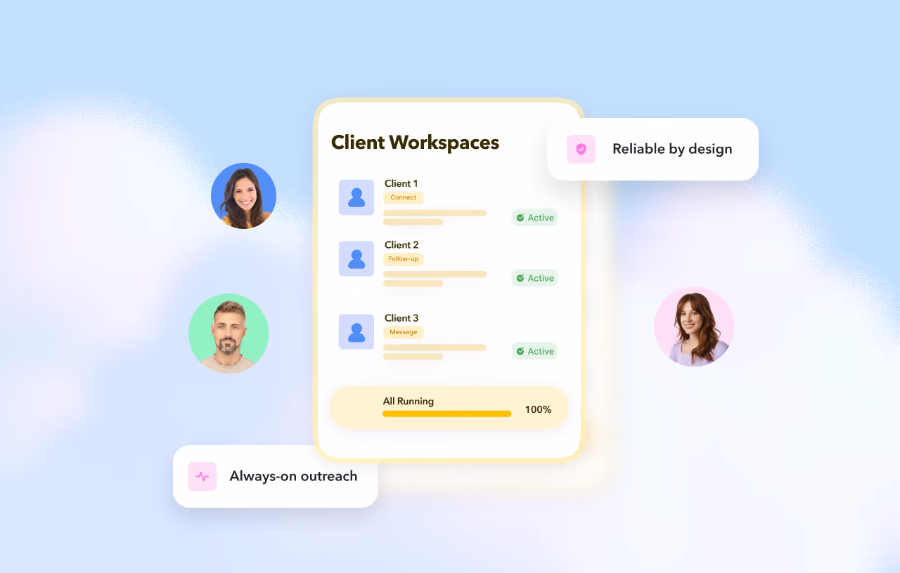 Client workspaces for managing multiple LinkedIn outreach campaigns in STACKED