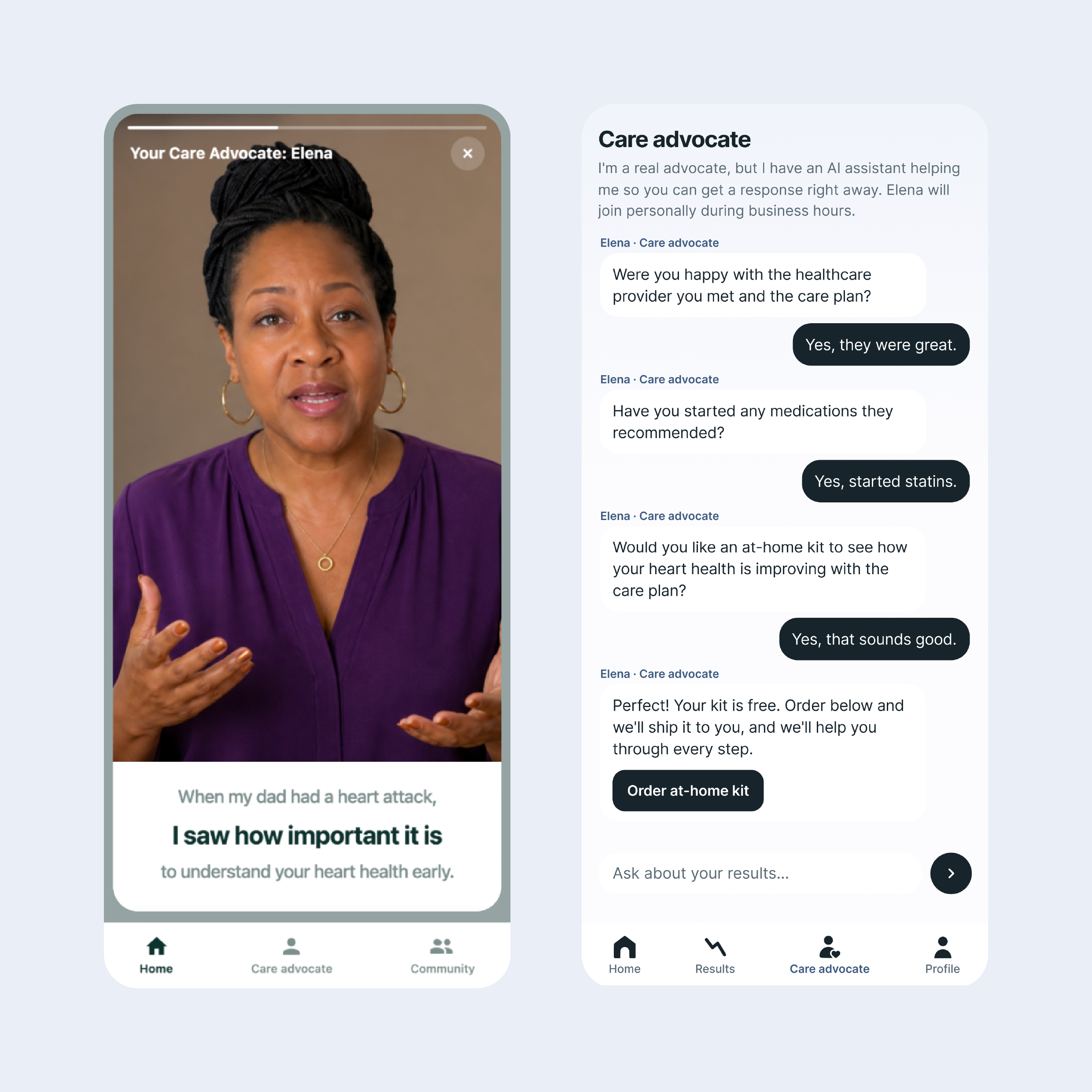 Care advocate chat helping navigate follow-up testing and next steps
