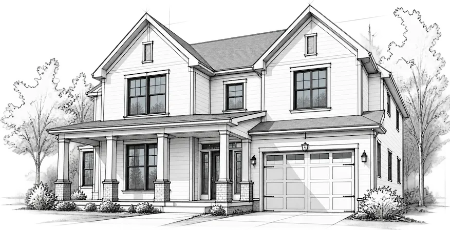 Hand-drawn sketch of a two-story house