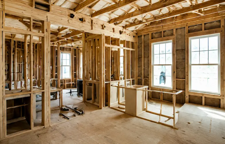 Framed construction interior