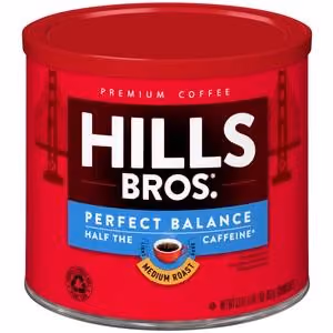 A can of Hills Bros. Perfect Balance half-caffeine coffee