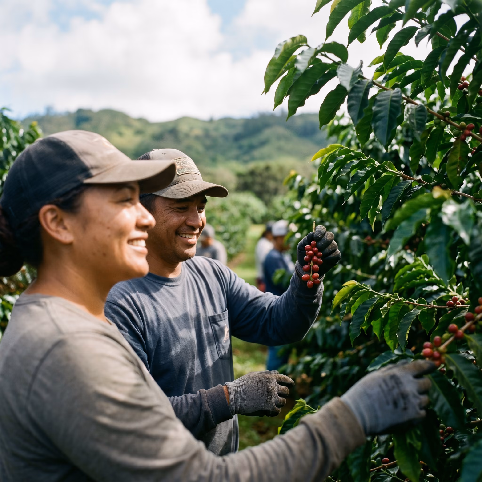 Workers on the Kauai coffee farm