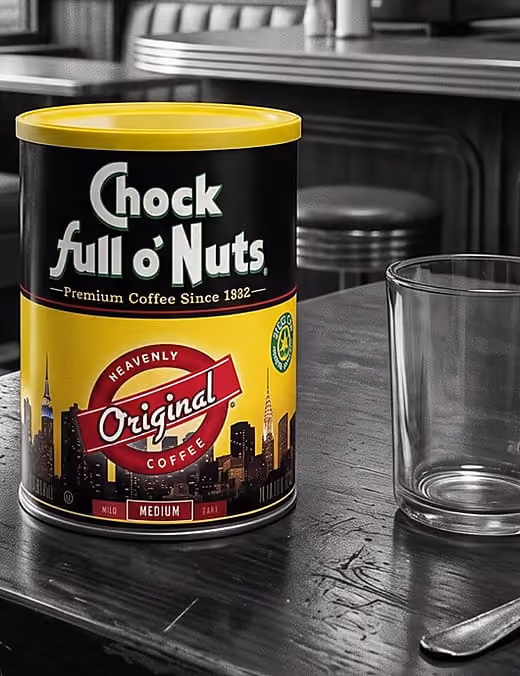 A Chock full o'Nuts Original can on a New York diner table