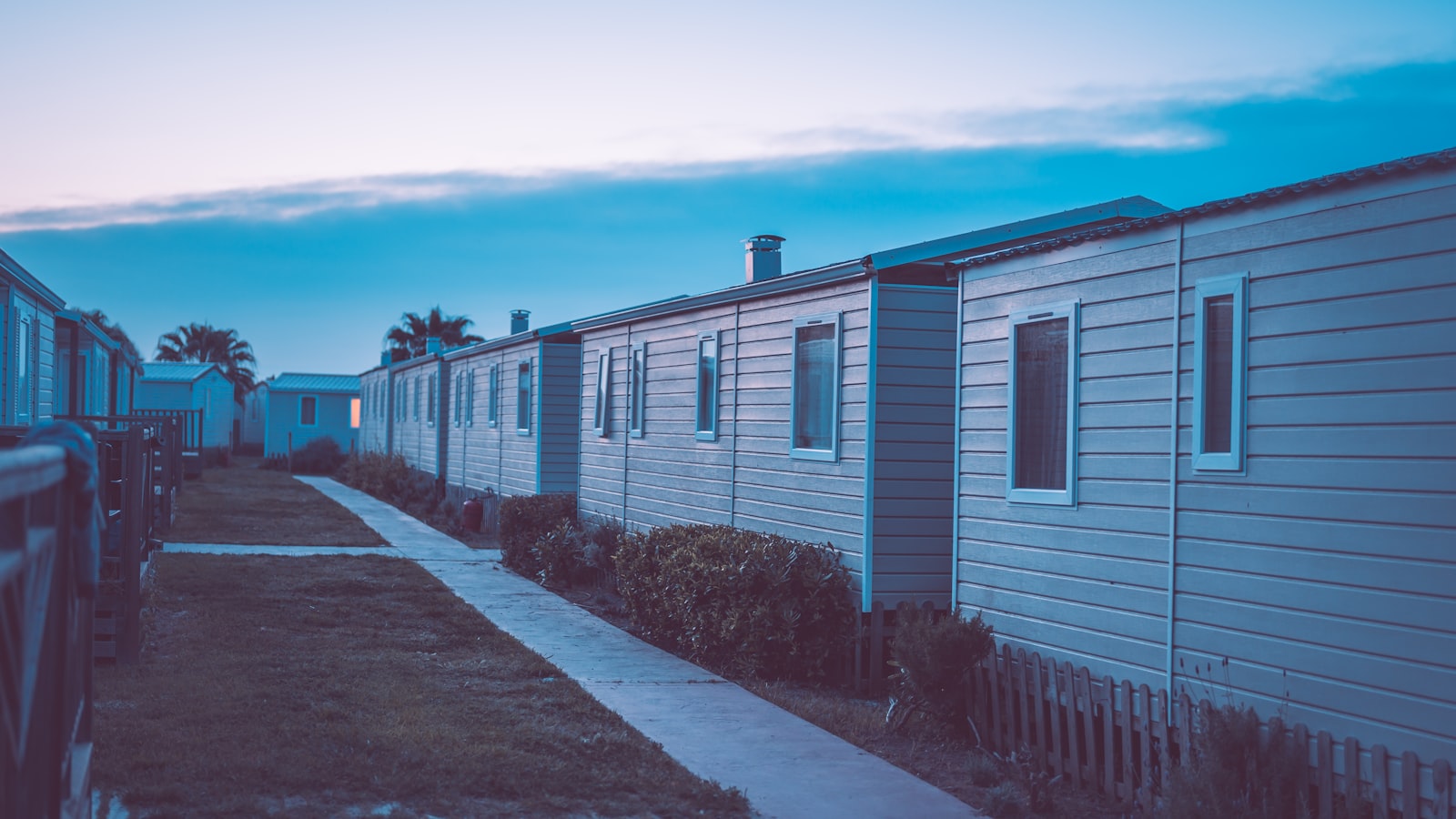 A row of manufactured homes in a residential community