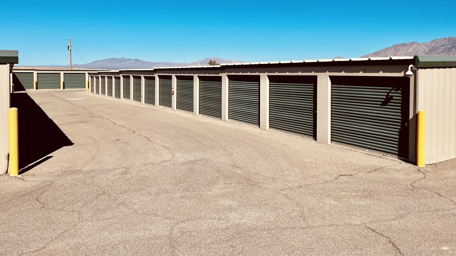 Rows of self-storage units at a storage facility