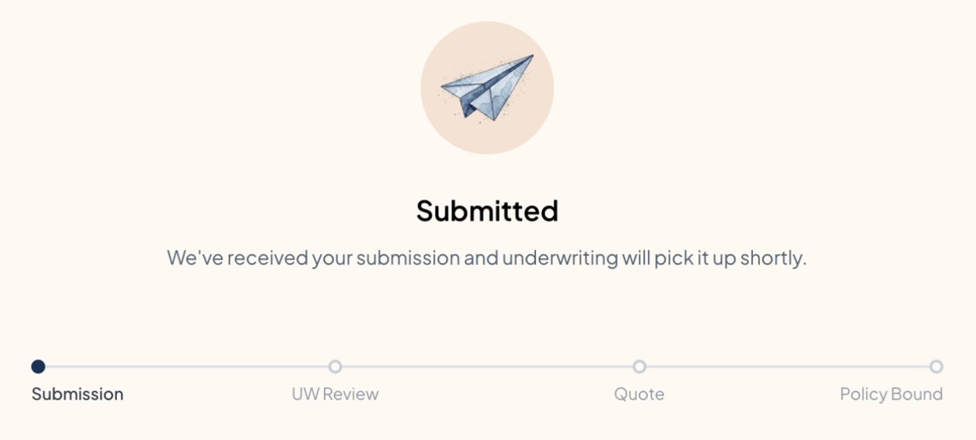 Submitted confirmation with the tracker at submission