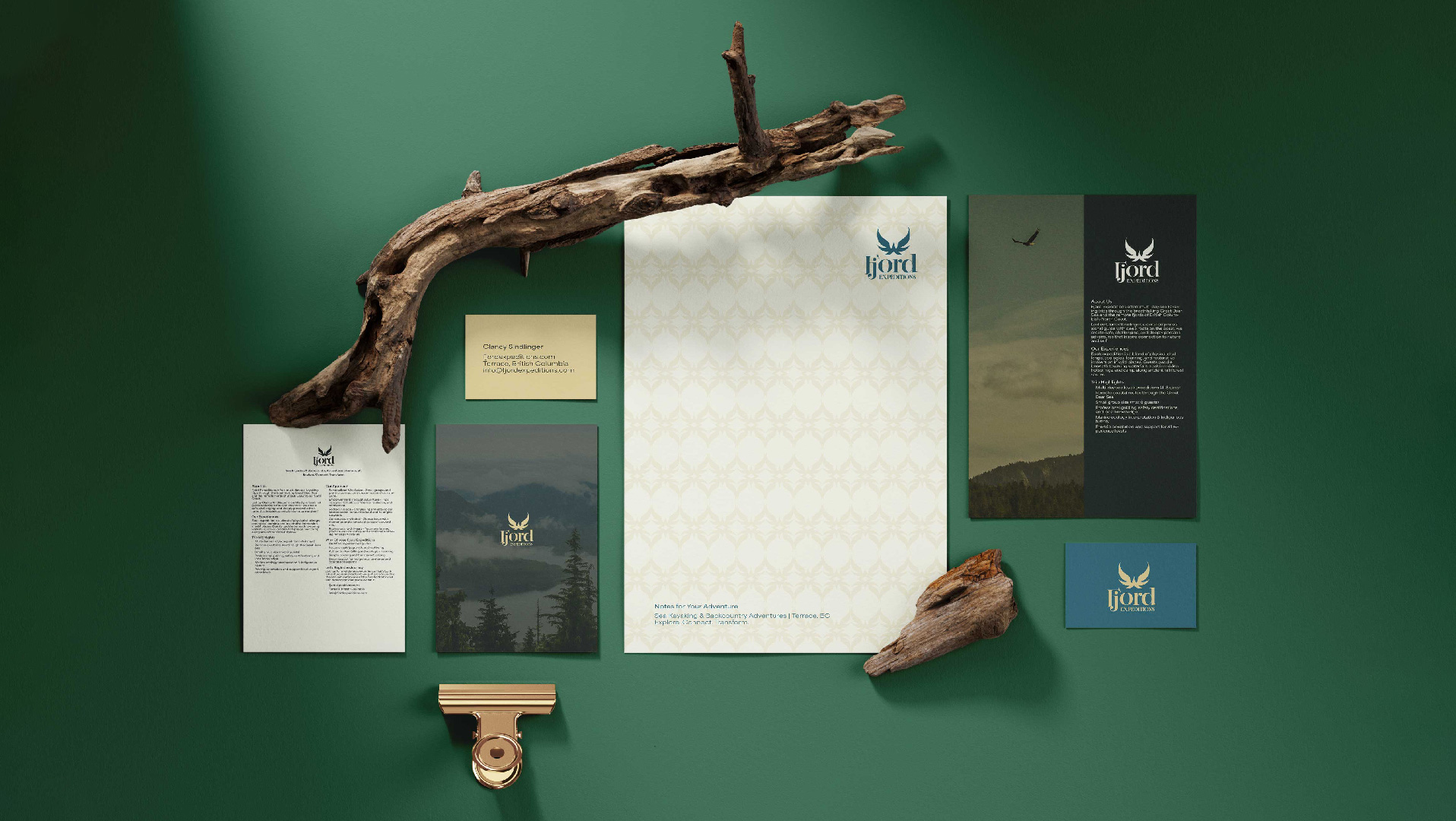 Fjord Expeditions brand stationery: letterhead, cards and envelopes