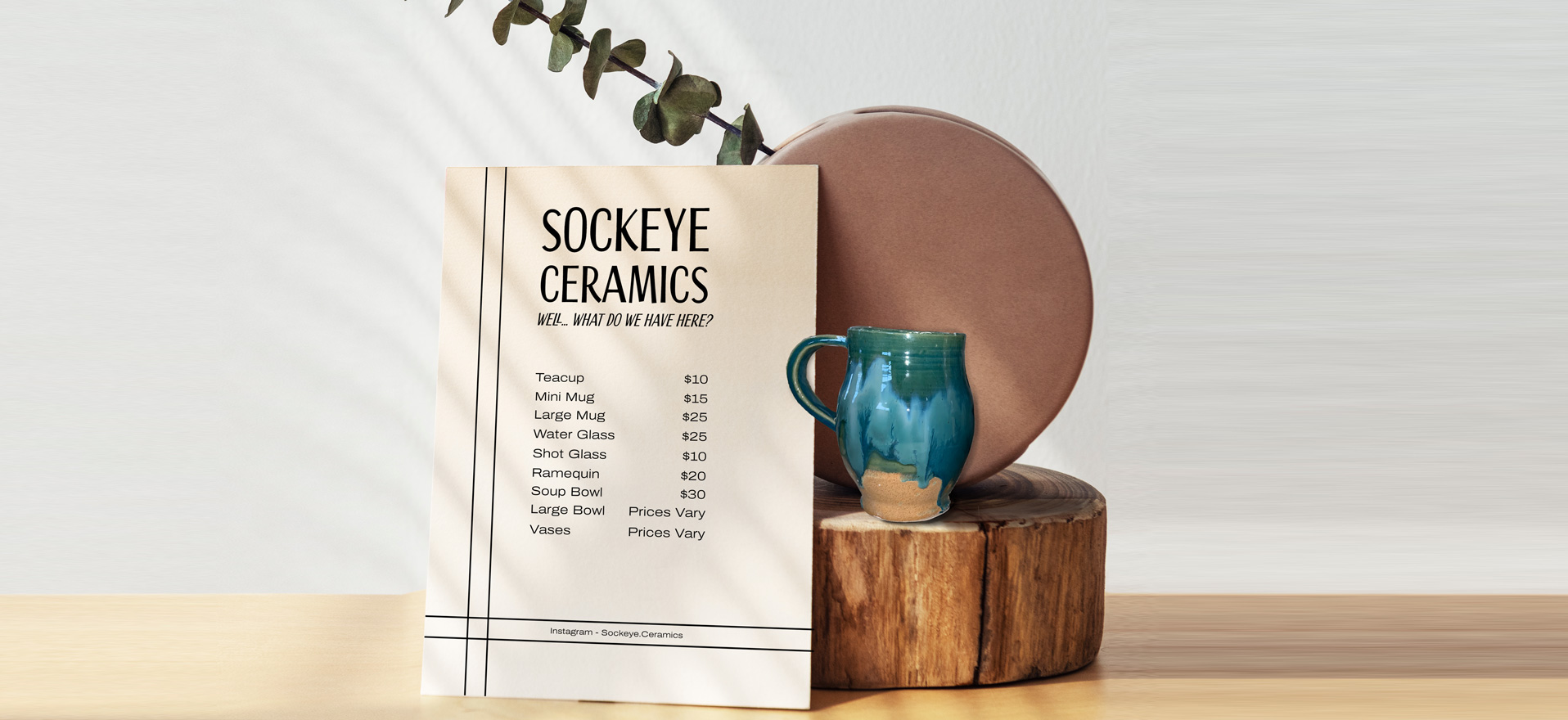 Price list design for Sockeye Ceramics