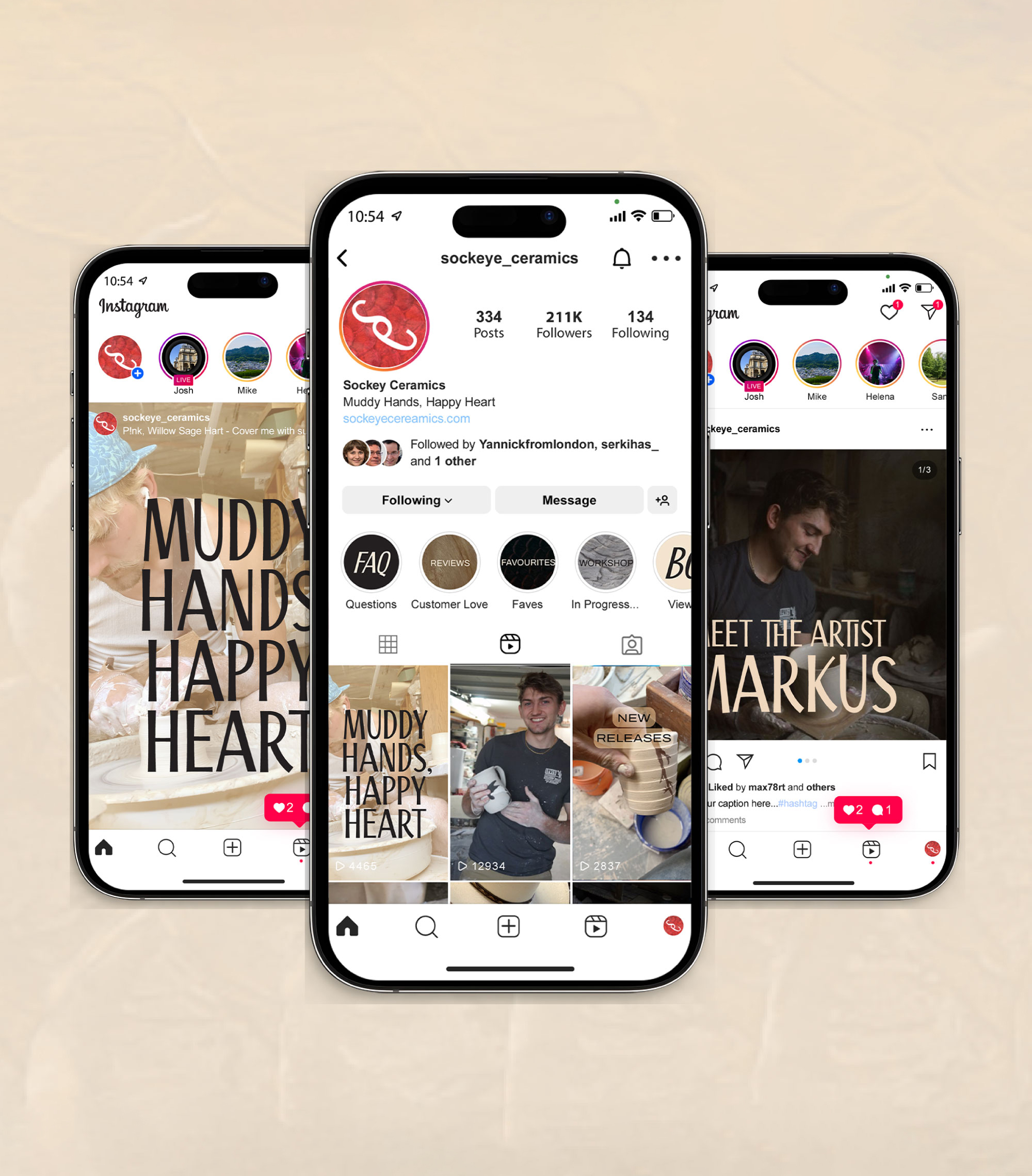 Sockeye Ceramics Instagram profile and reels design
