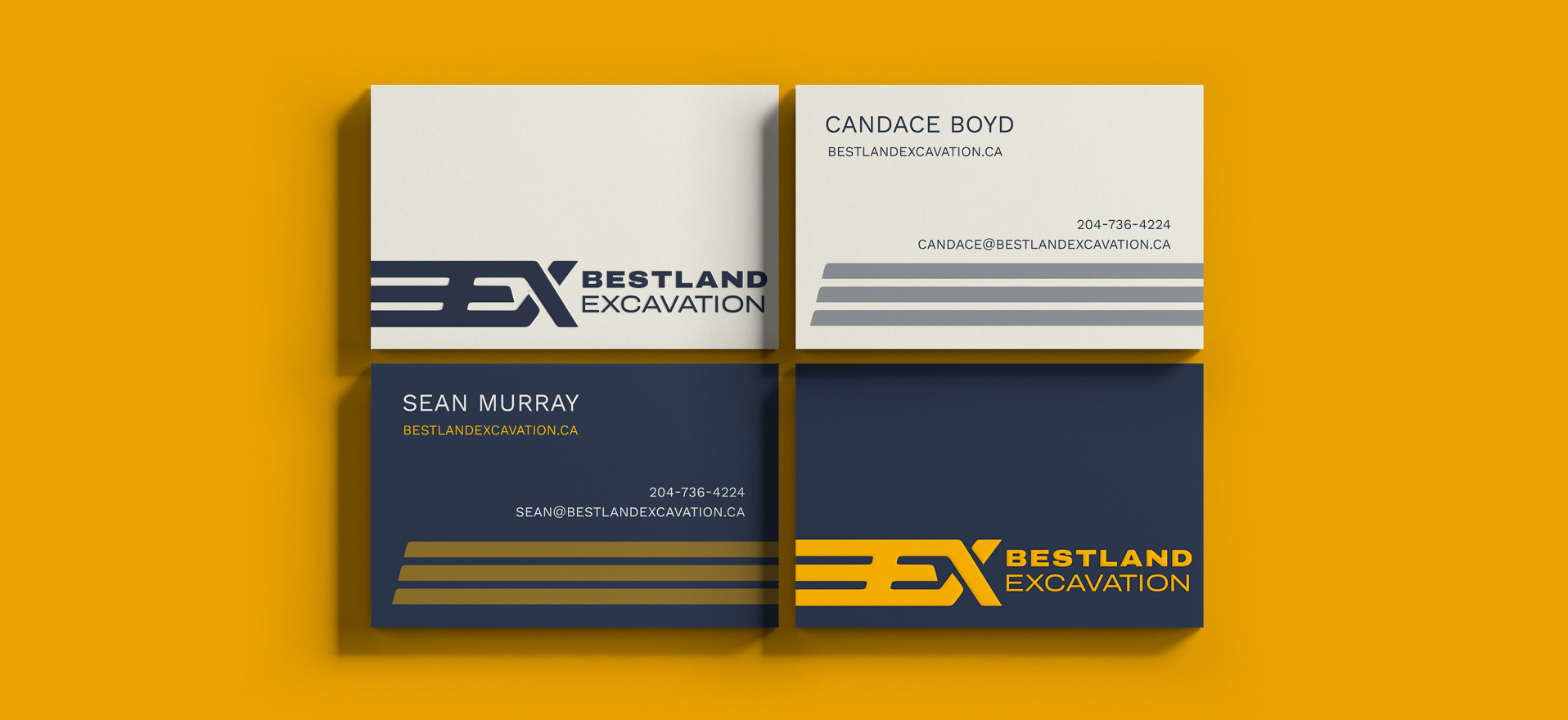 Bestland Excavation business cards in yellow and black