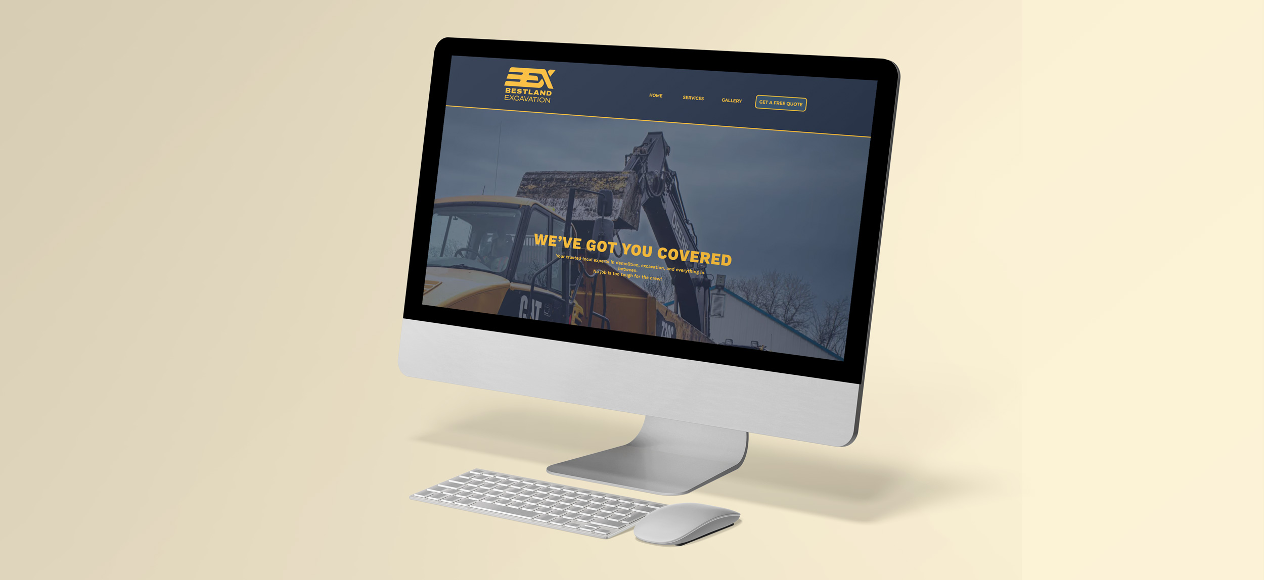 Bestland Excavation website shown on a desktop monitor
