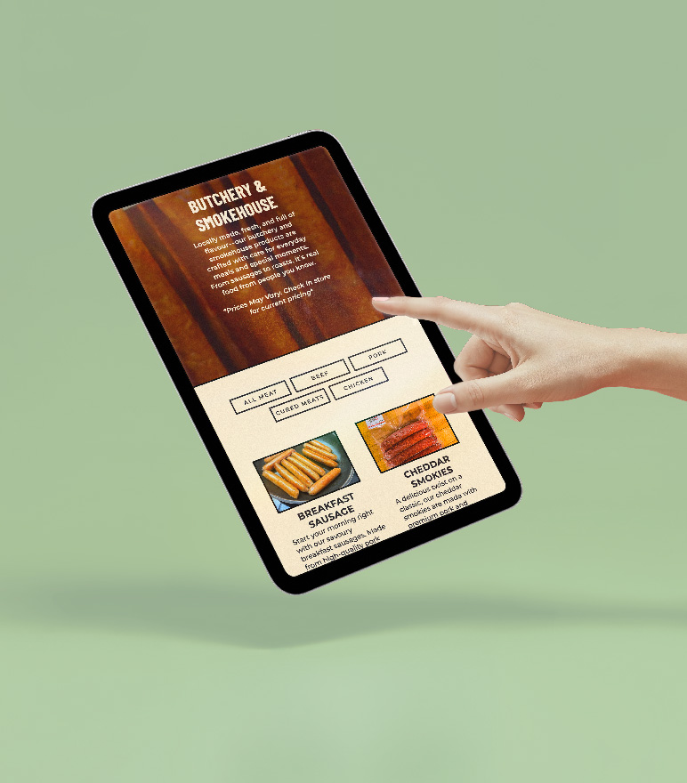 Archie's Meats website shown on a tablet