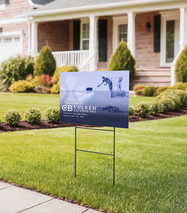 Colben Enterprises lawn sign staked in a residential yard