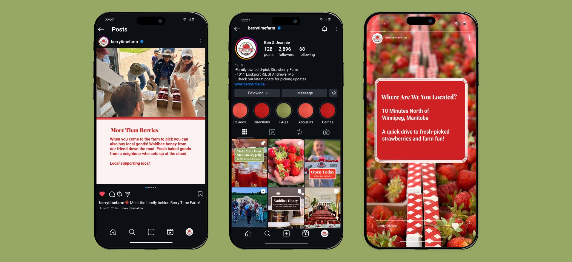 Berry Time Farm Instagram feed with seasonal picking updates