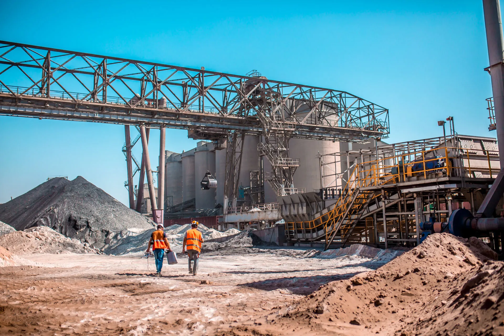 Gantry and conveyor steelwork at a processing plant
