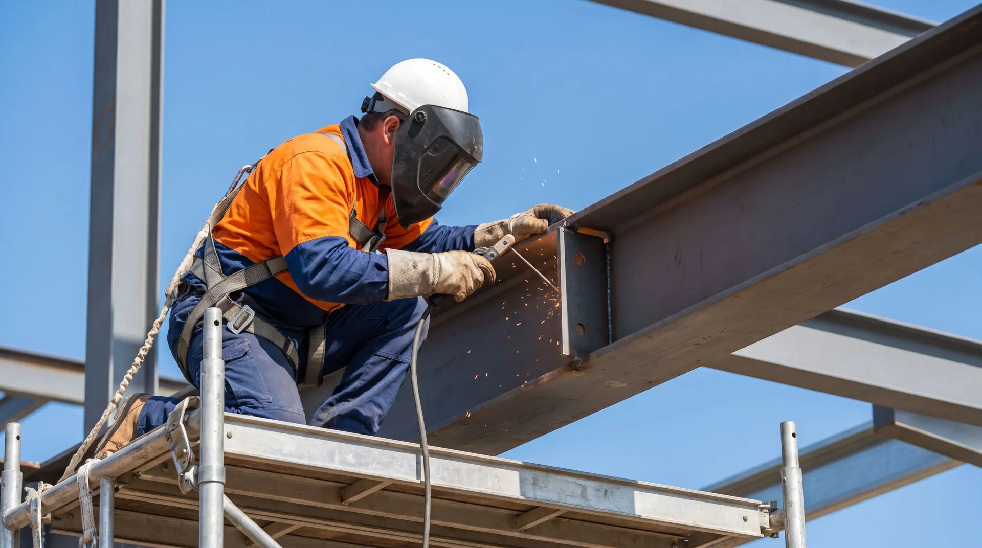 Steel beam installation on site