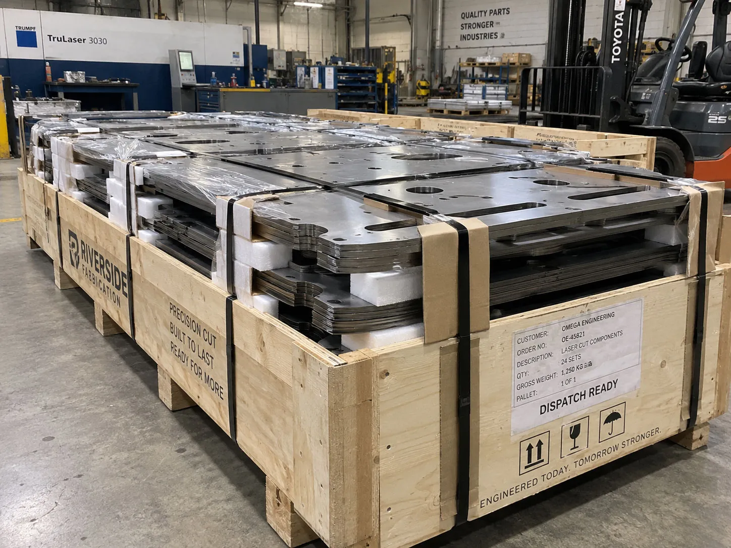 Flat packed processed components ready to ship
