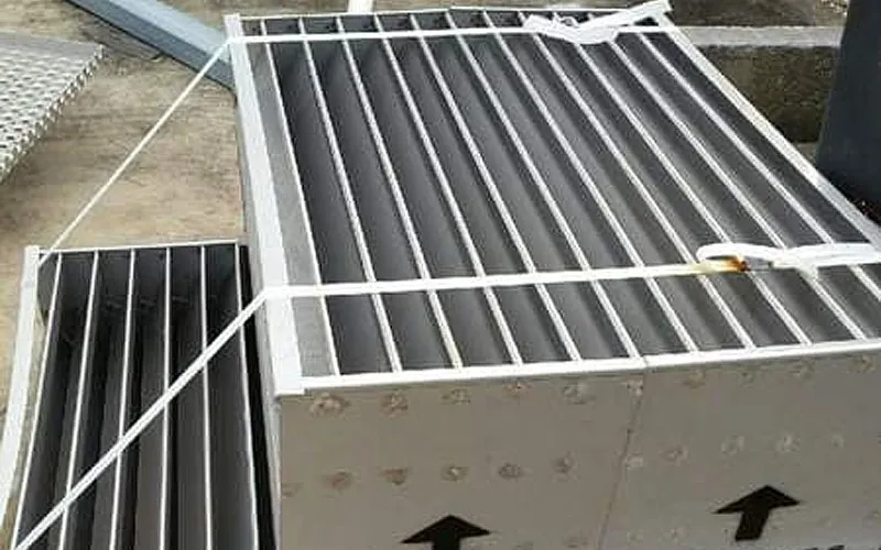 Fabricated entrainment louvre banks ready for installation