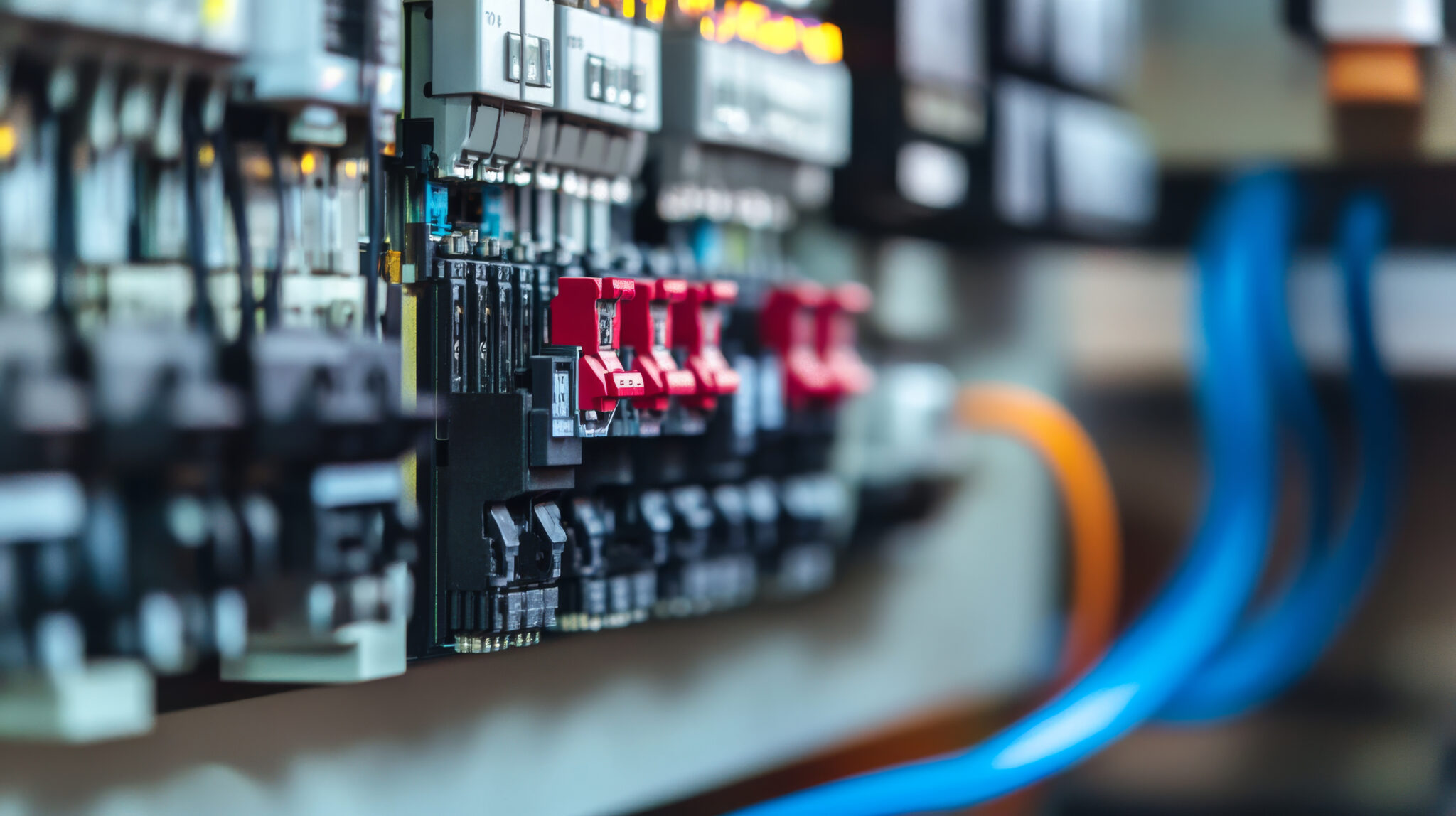 Labeled commercial electrical panel serviced by APS Power