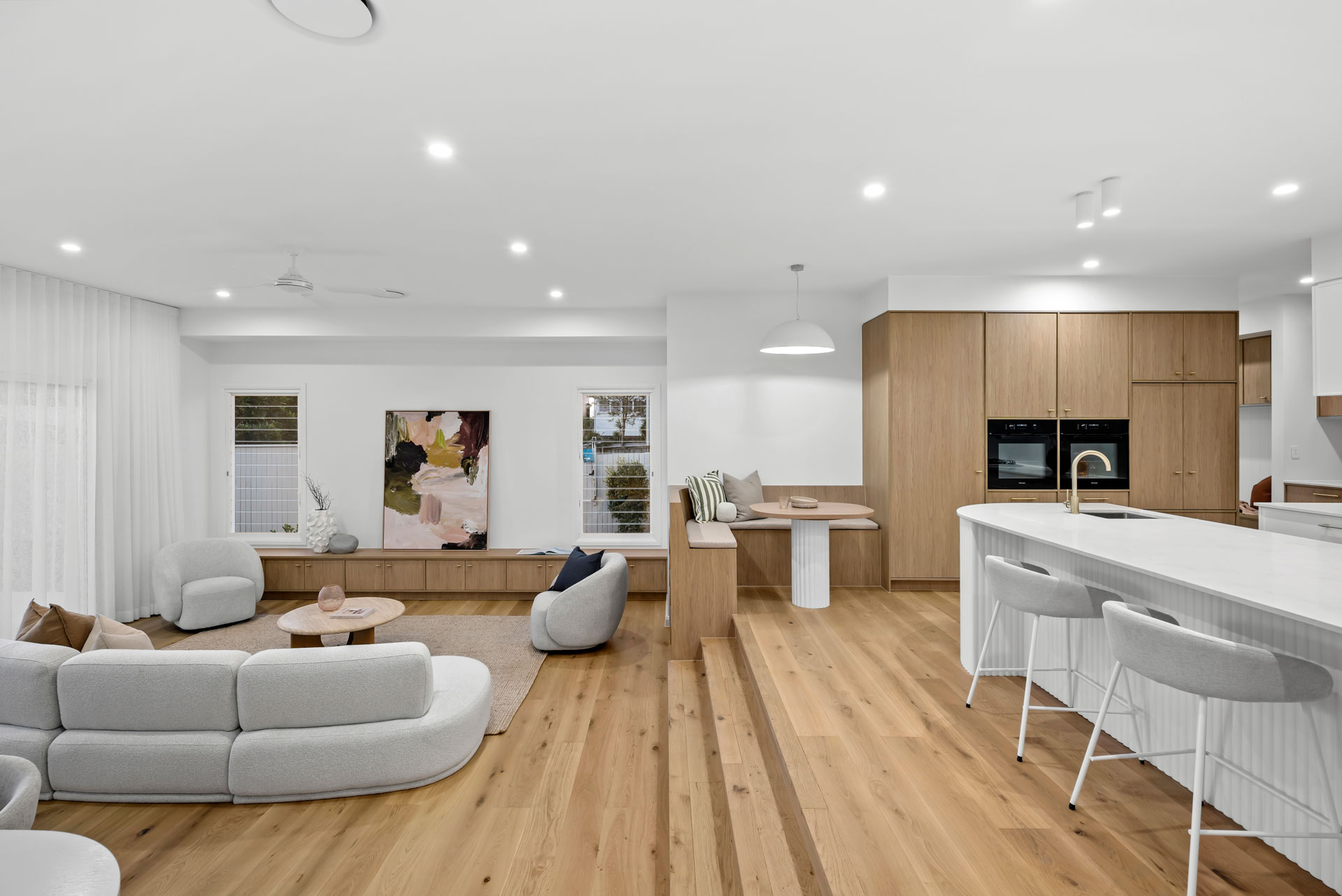 Open-plan living looking through to the kitchen