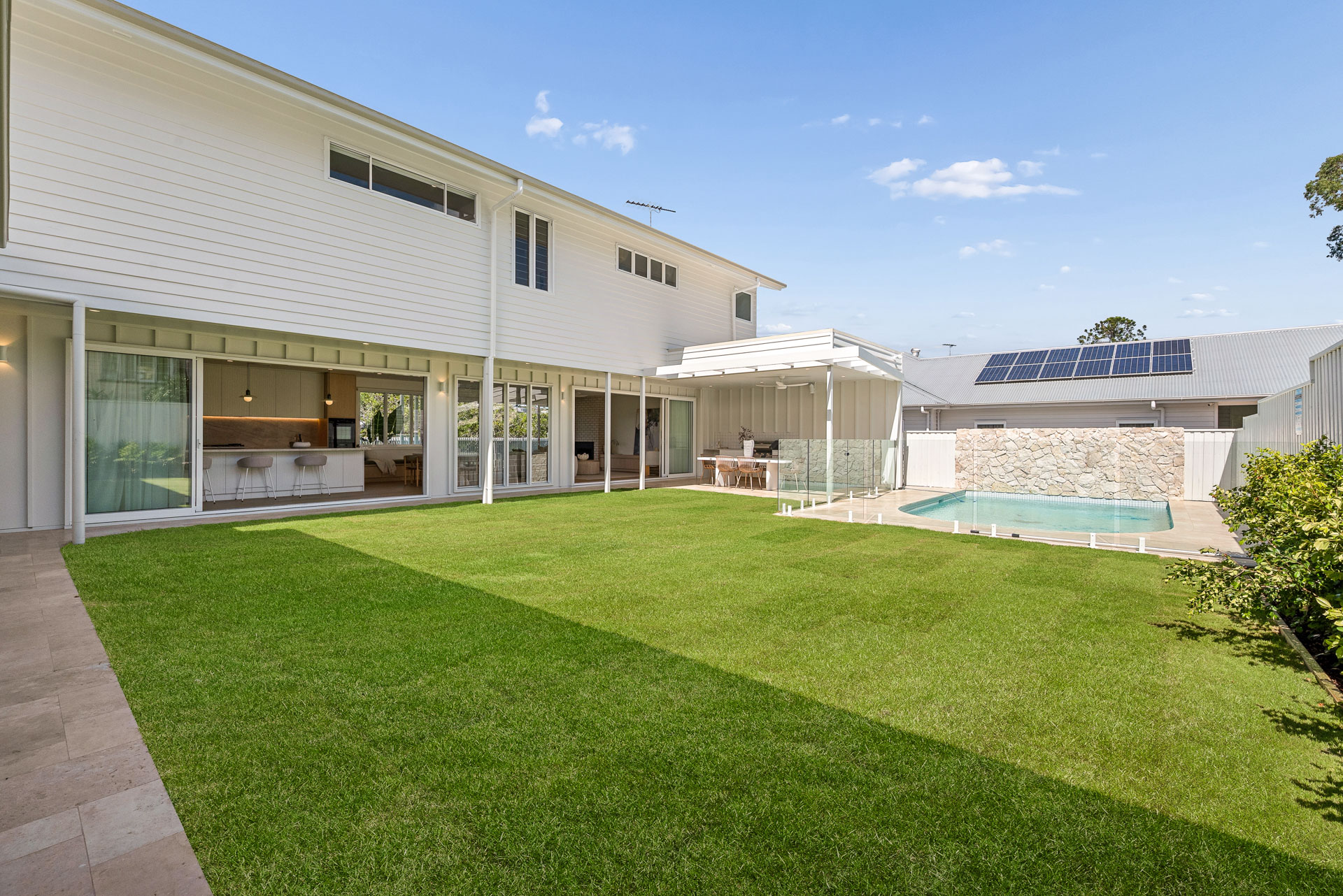 Pool and stone feature wall