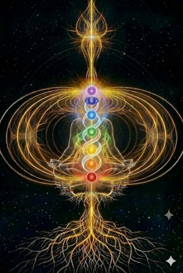 An alternate chakra-colored tree of energy, visionary-art style
