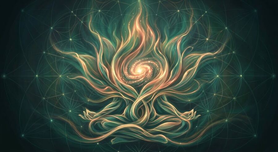 A radiant lotus mandala, visionary-art style