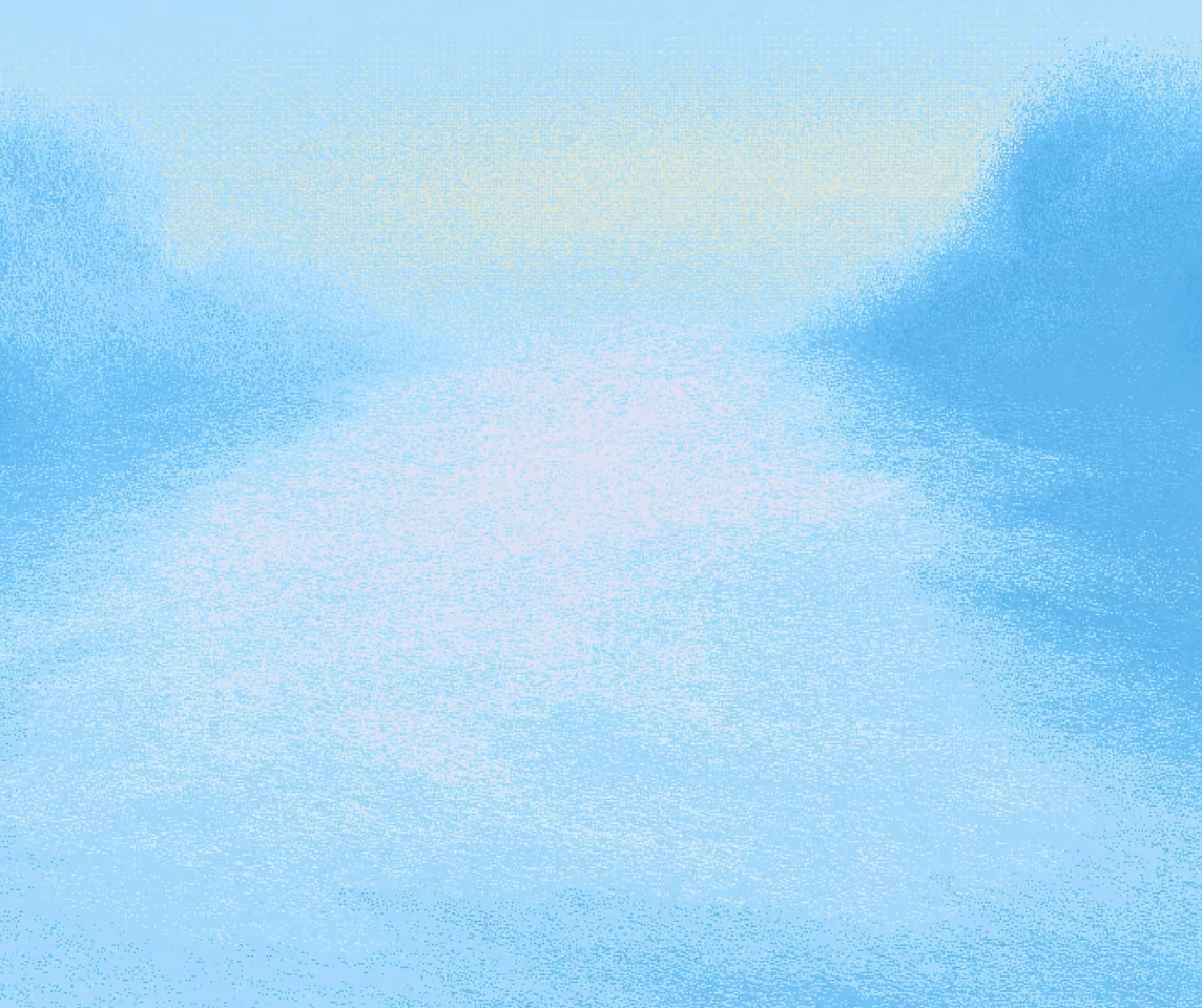 Abstract digital artwork featuring a gradient of blue and light yellow hues blending across the canvas with a textured, pixelated effect.
