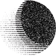 Black circle on the right side with dispersed horizontal black lines fading out to the left on a white background.