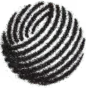 3D black sphere with parallel curved grooves covering its surface.
