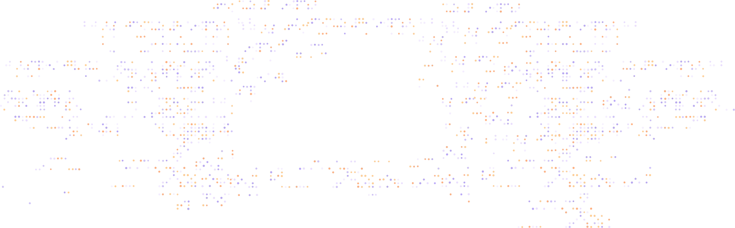 Abstract cluster of small colored dots scattered densely in a horizontal band on a black background, creating a pixelated effect.