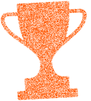 Orange trophy cup with two handles and a wide base, filled with a textured pattern.